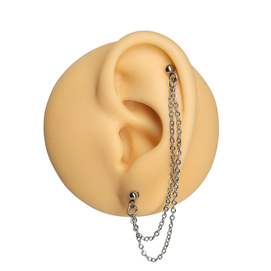 Stainless Steel Double Chain Helix Cartilage to Lobe Earring