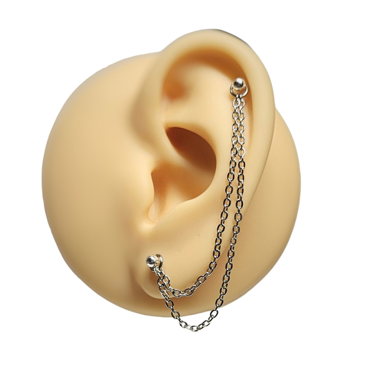 Helix to Lobe Piercing Double Chain Only. Stainless Steel