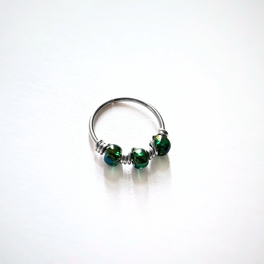 Emerald Green Rainbow Sterling Silver Helix Cartilage Seamless Hoop 20g 8mm or 10mm Inside Diameter