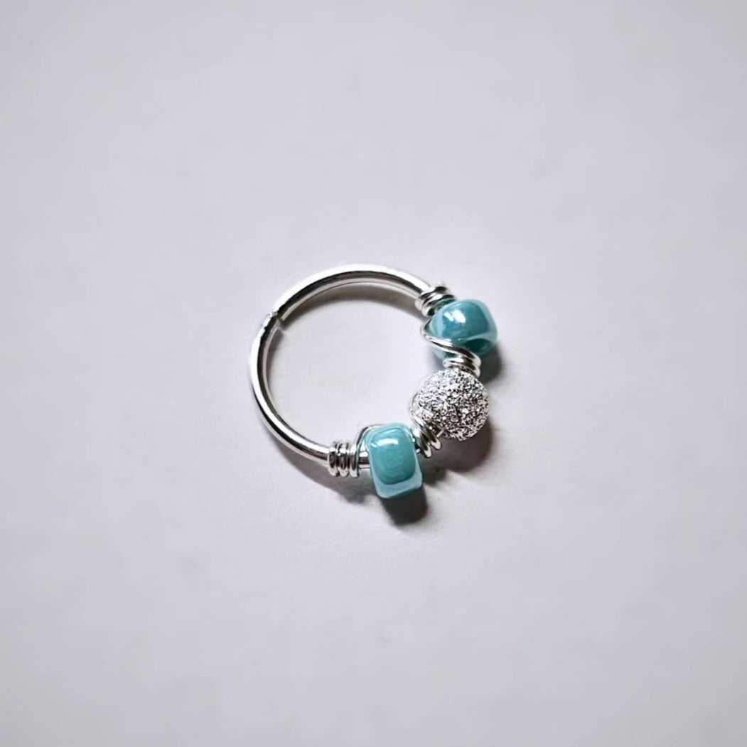 Sterling Silver 20g Beaded Helix Cartilage Nose Seamless Hoop Earring. Turquoise Beads. 8mm 10mm