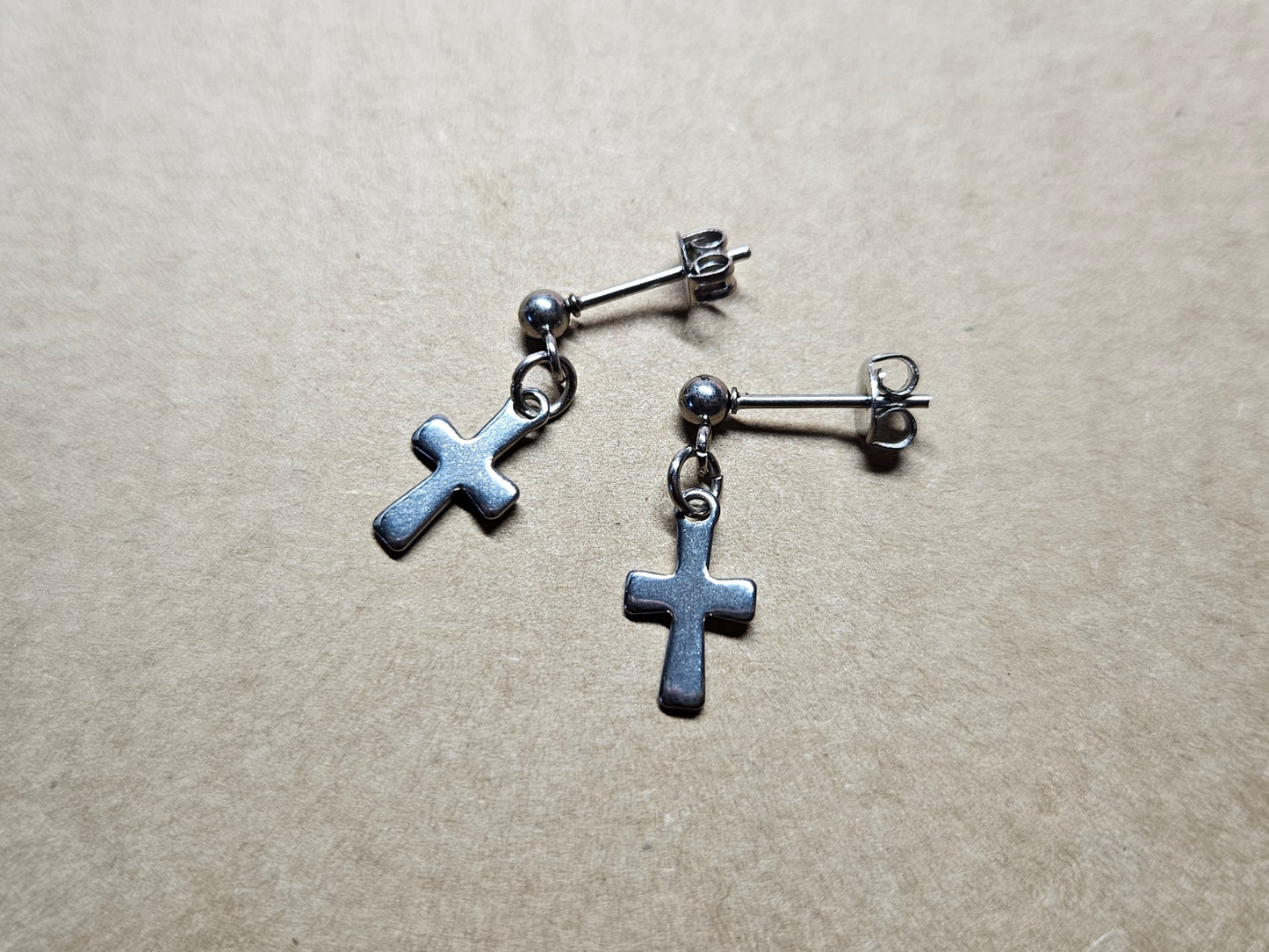 Stainless Steel Cross Dangly Stud Earrings
