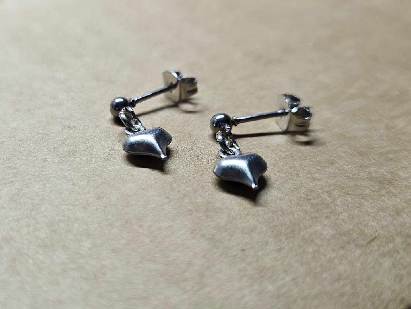 Stainless Steel Heart Dangly Stud Earrings