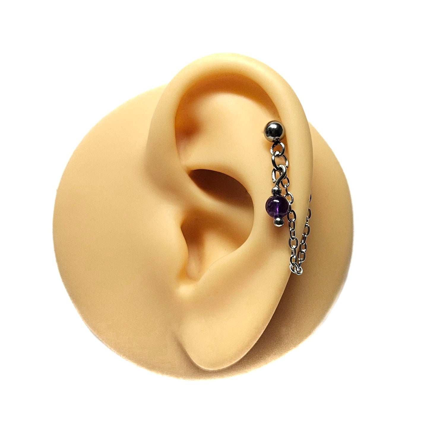 Amethyst stainless steel chain earring