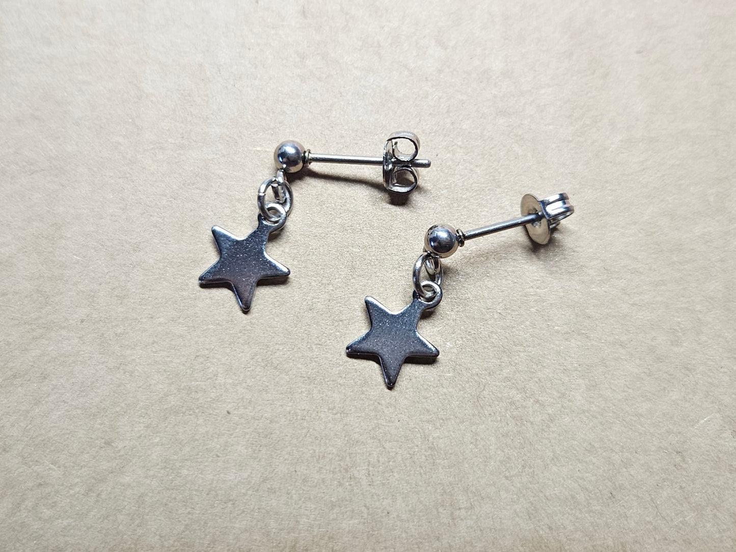 Stainless Steel Star Dangly Stud Earrings
