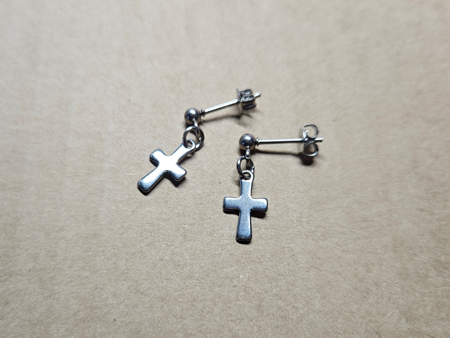 Stainless Steel Cross Dangly Stud Earrings