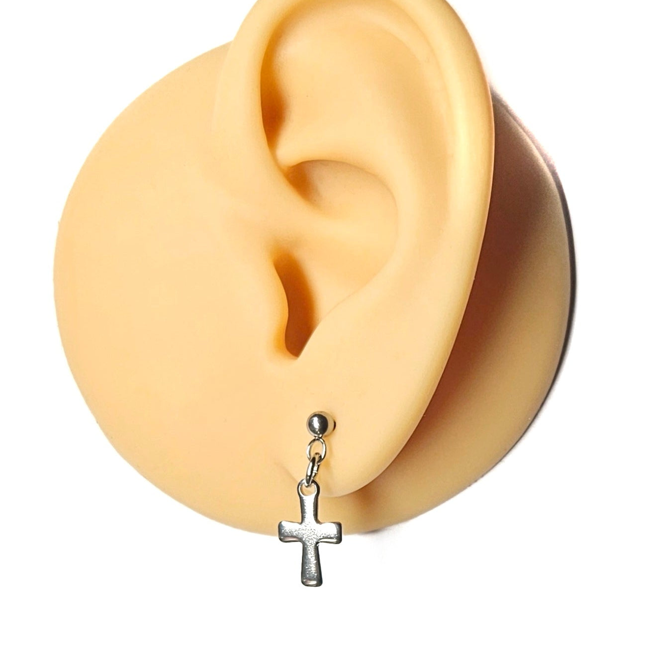 Stainless Steel Cross Dangly Stud Earrings