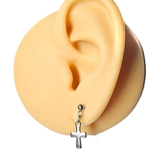 Stainless Steel Cross Dangly Stud Earrings