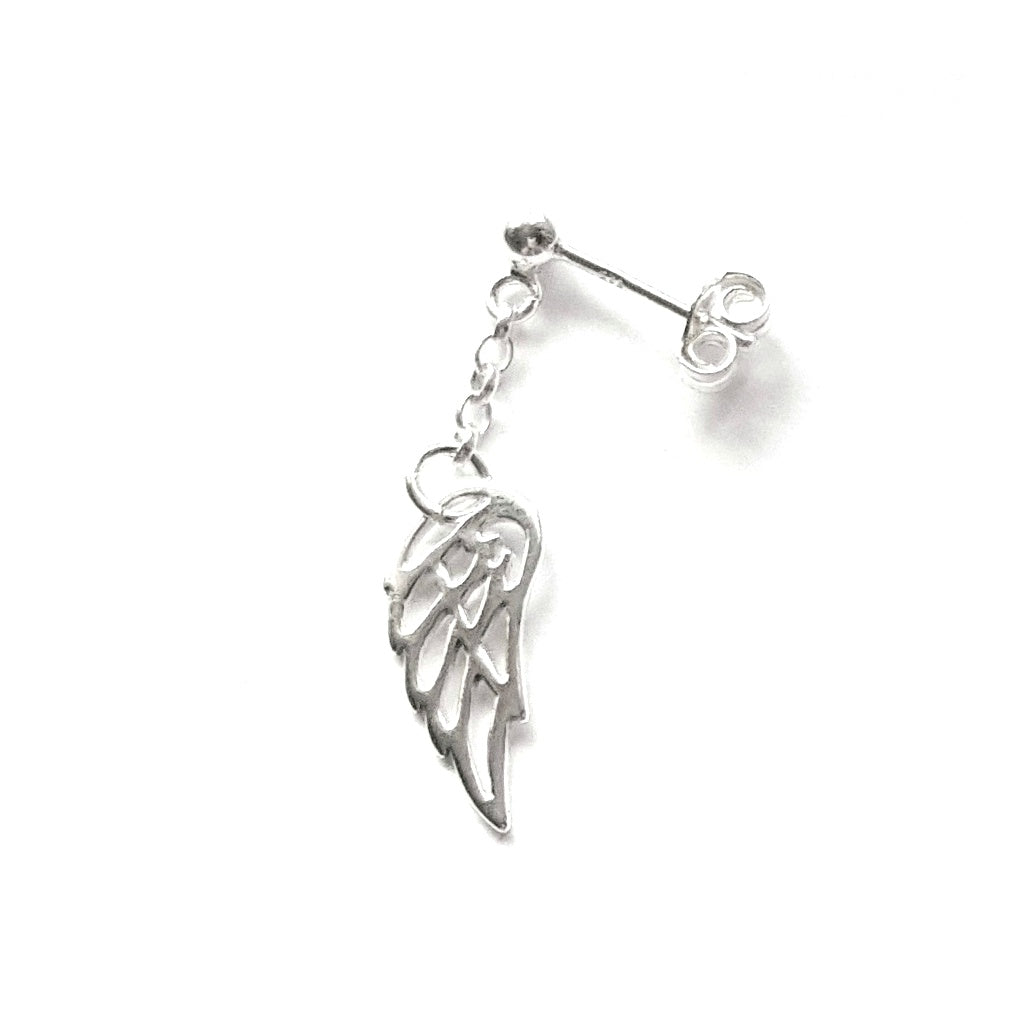 Sterling Silver Helix Cartilage to Lobe Double Piercing Earring with Feather Wing Charm