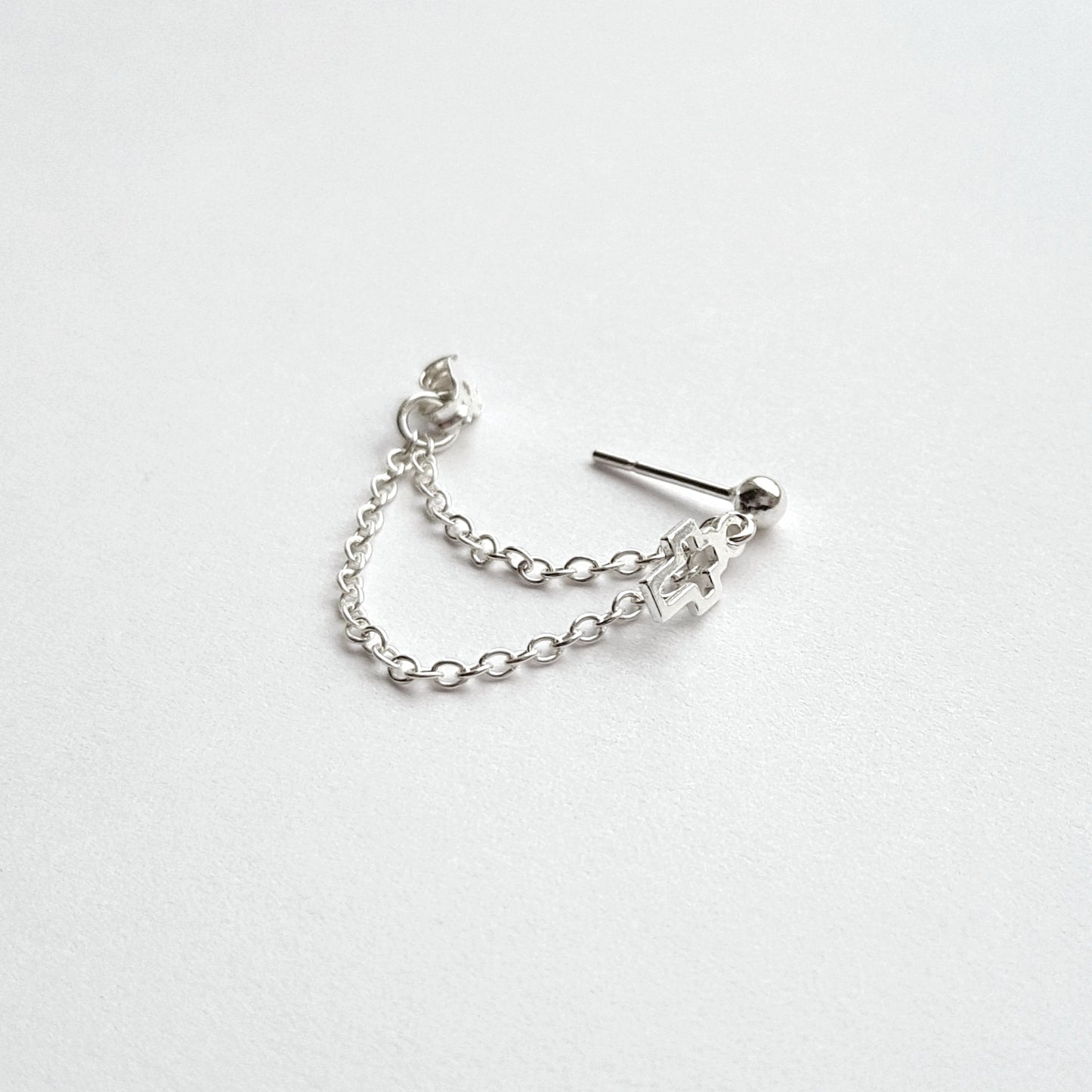 Sterling Silver Cross Helix Cartilage Chain Earring