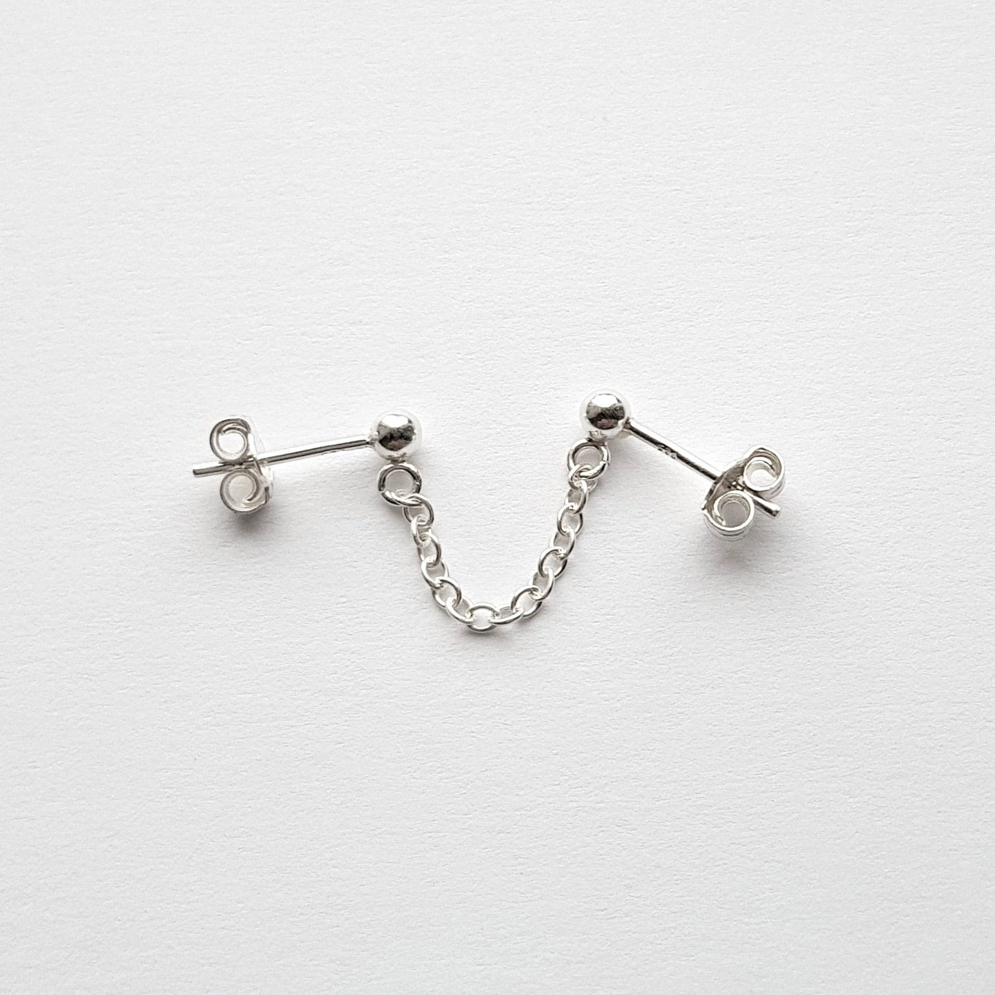 Sterling Silver Double Lobe Chain Earring. Connected Earring Single Earring.