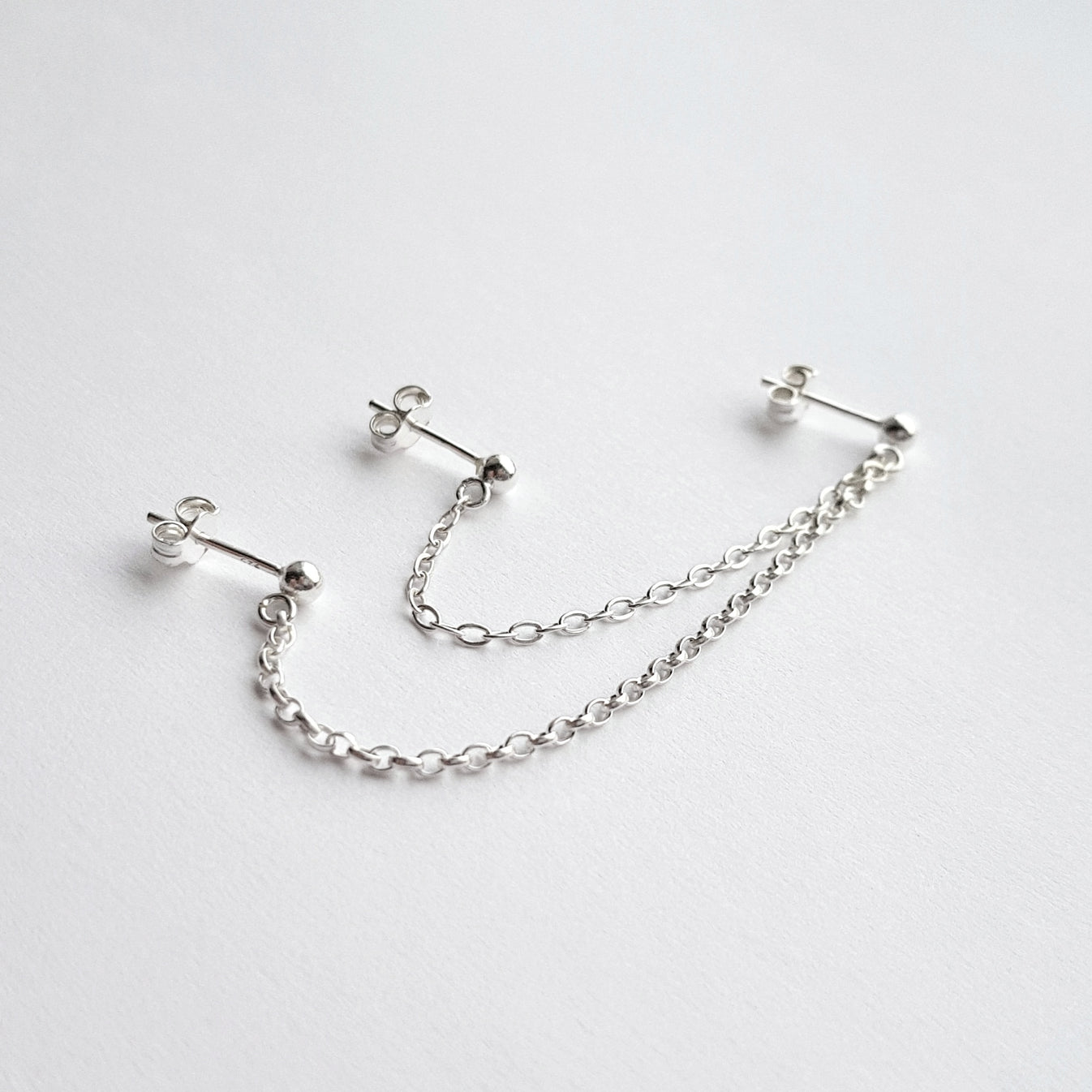 Triple Piercing Helix to Double Lobe Chain Earring. Sterling Silver ...