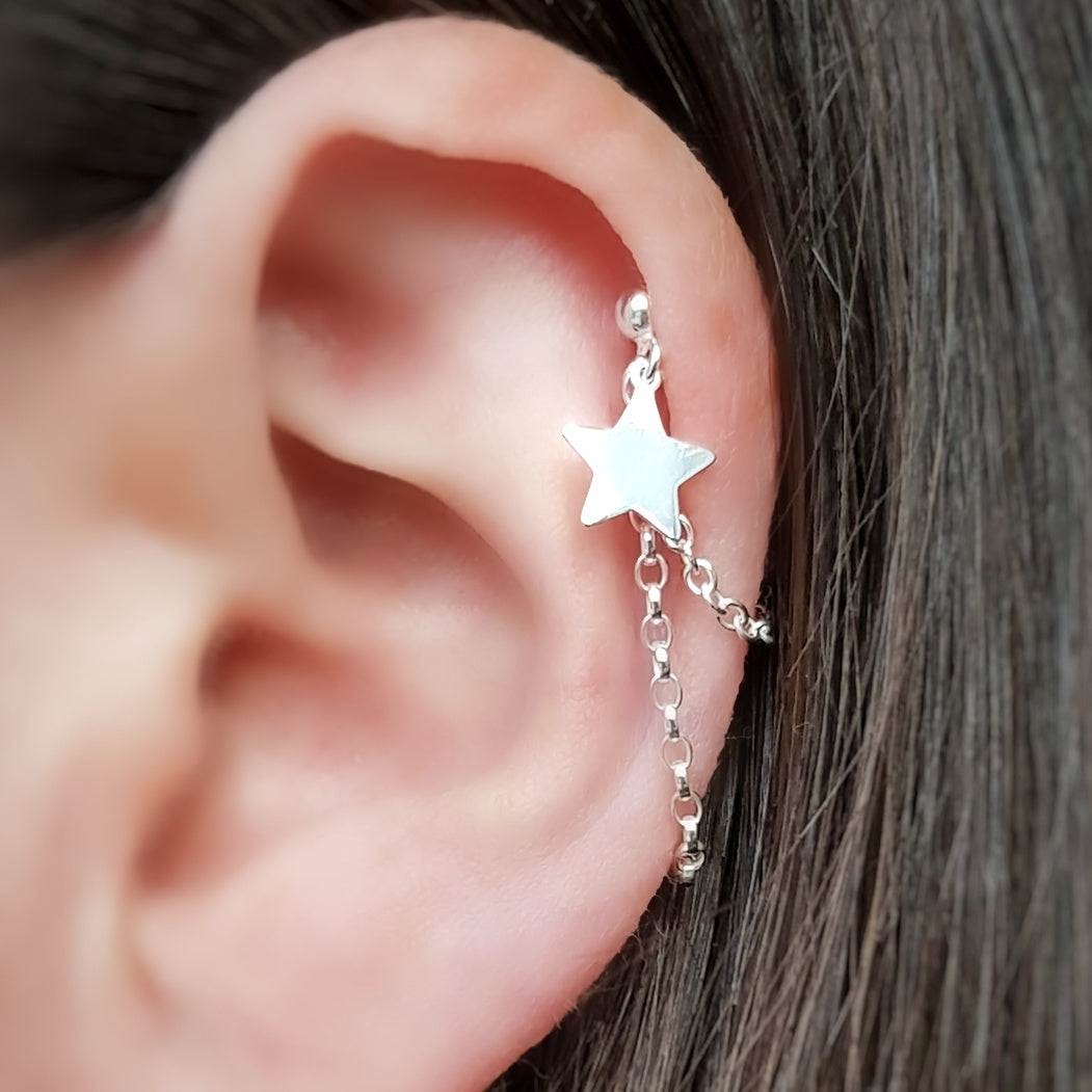 Star chain earring silver