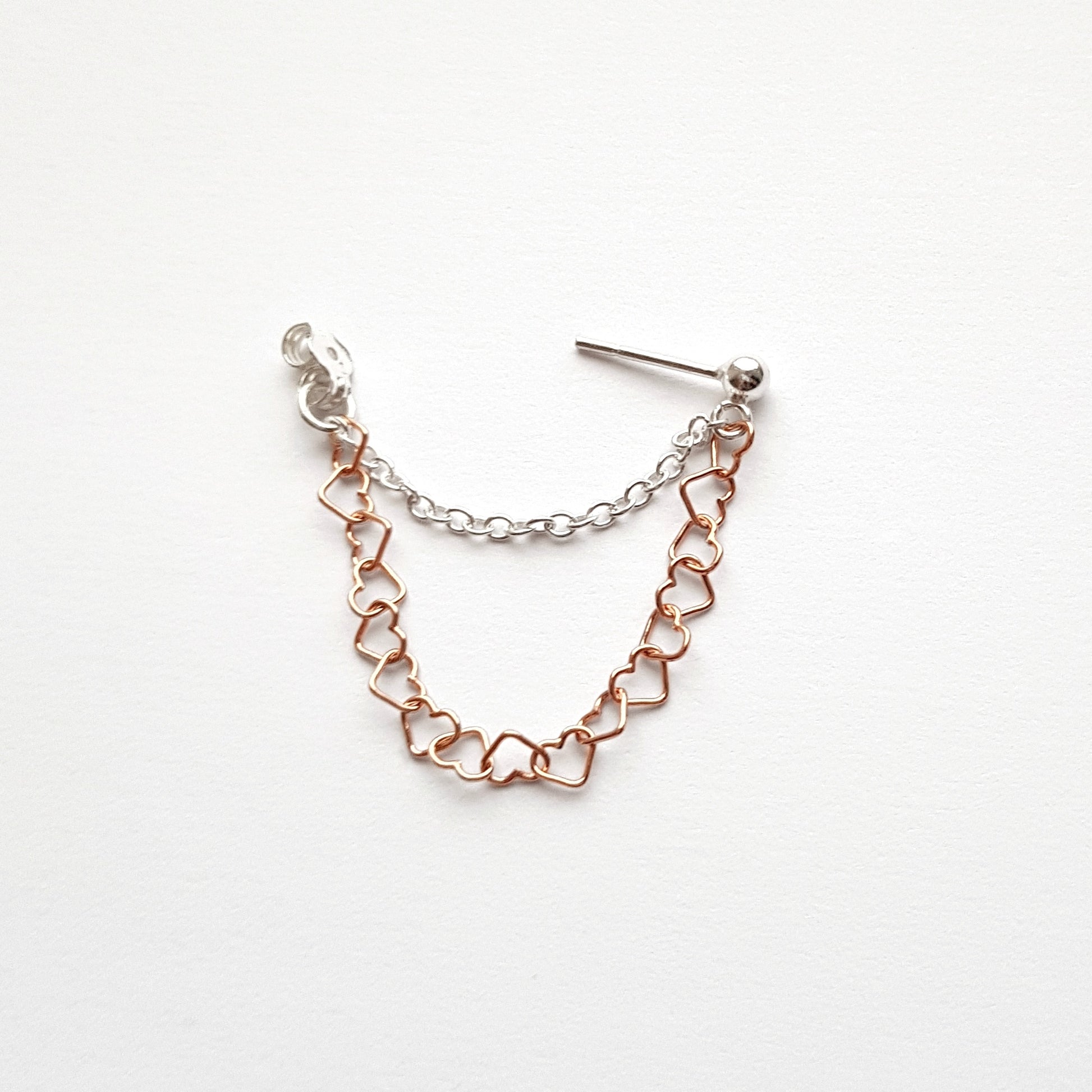 Silver rose gold heart chain earring helix cartilage