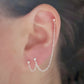 Sterling Silver Helix Cartilage to Double Lobe Earring. Triple Stud. Double Chain.