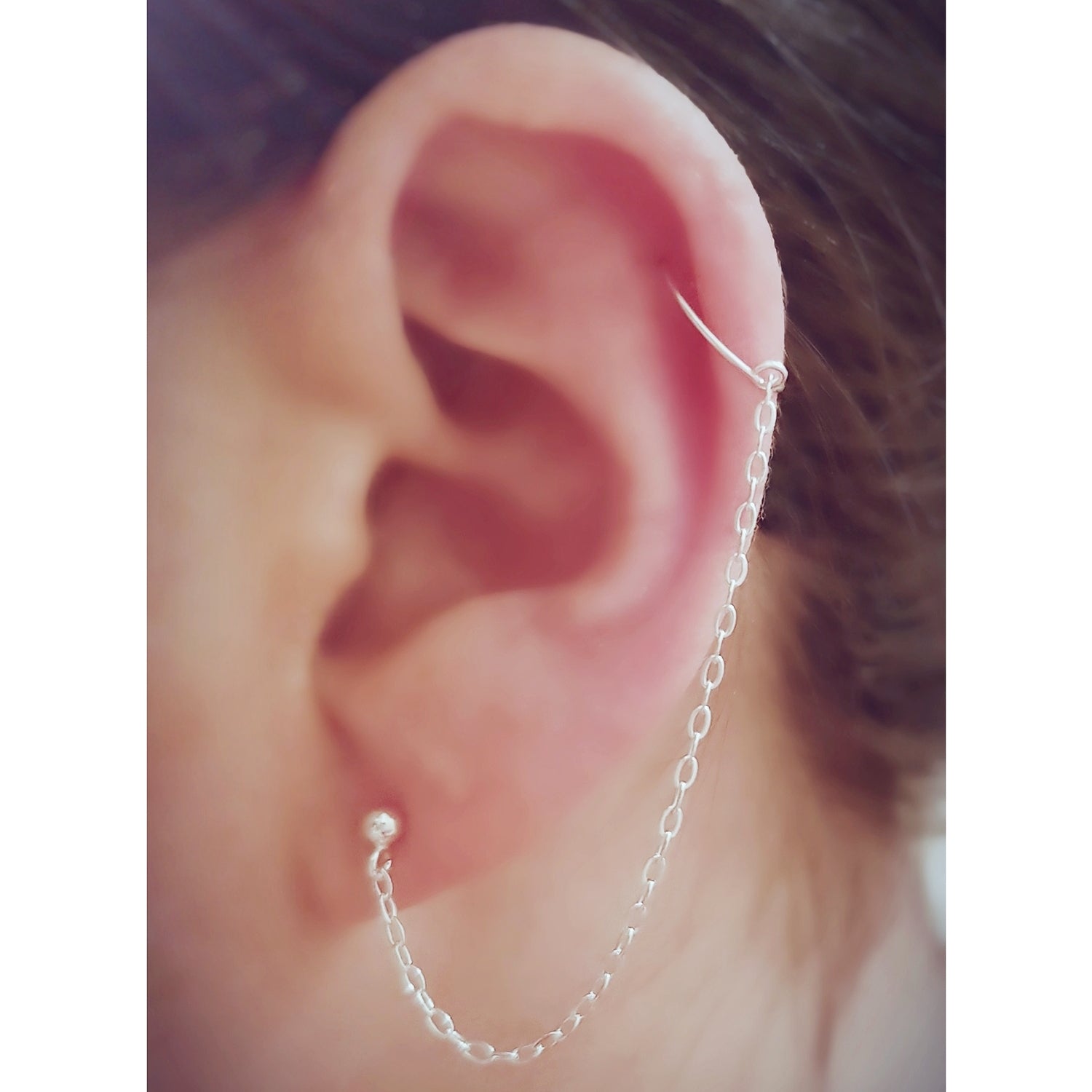 Helix hoop chain earring silver