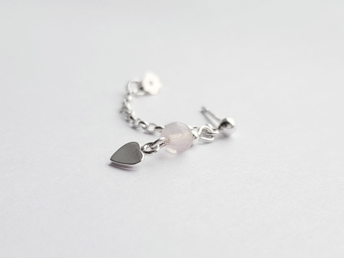 Sterling Silver and Rose Quartz Helix Cartilage Earring. Heart charm