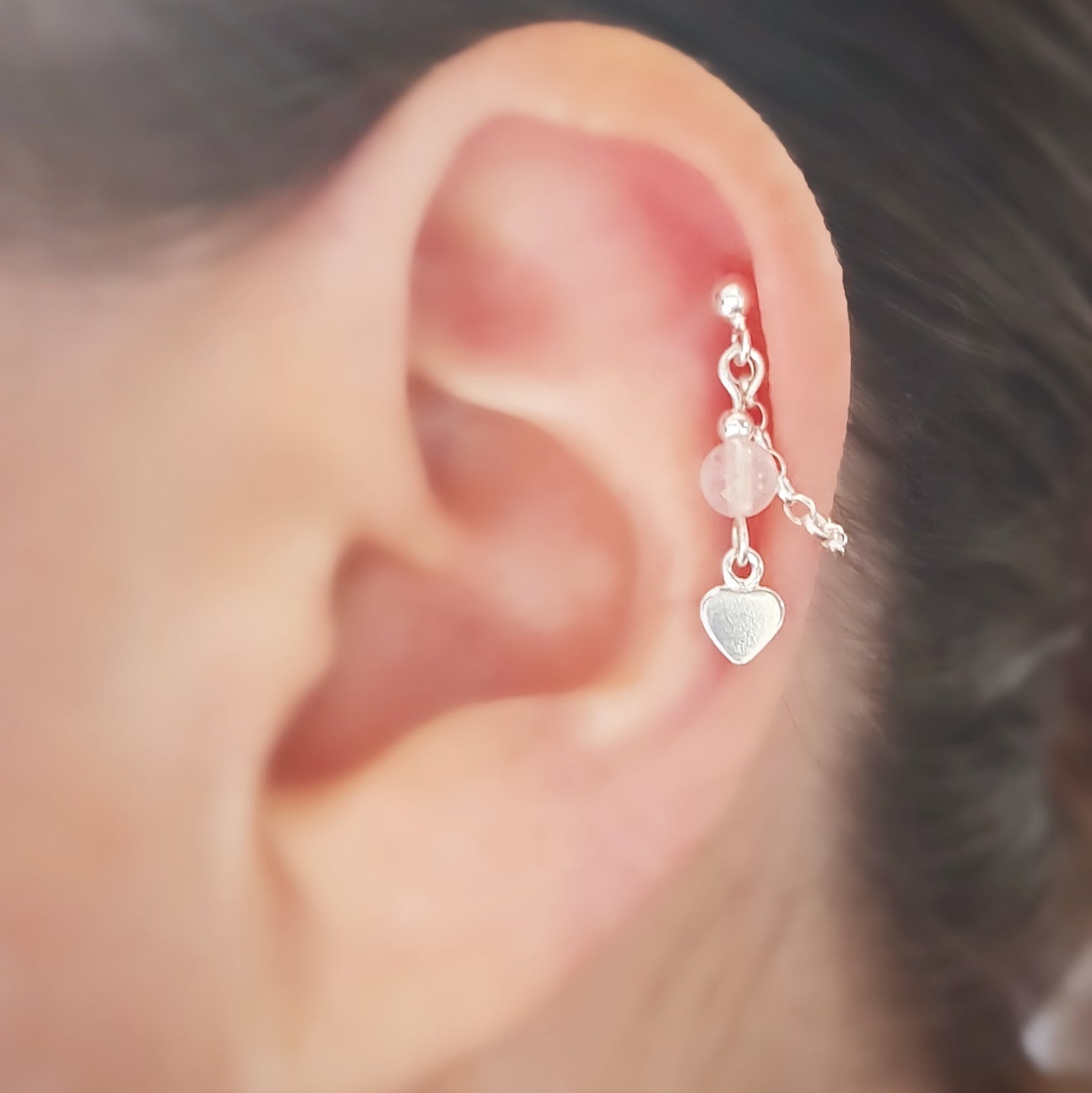 Rose Quartz sterling silver heart earring