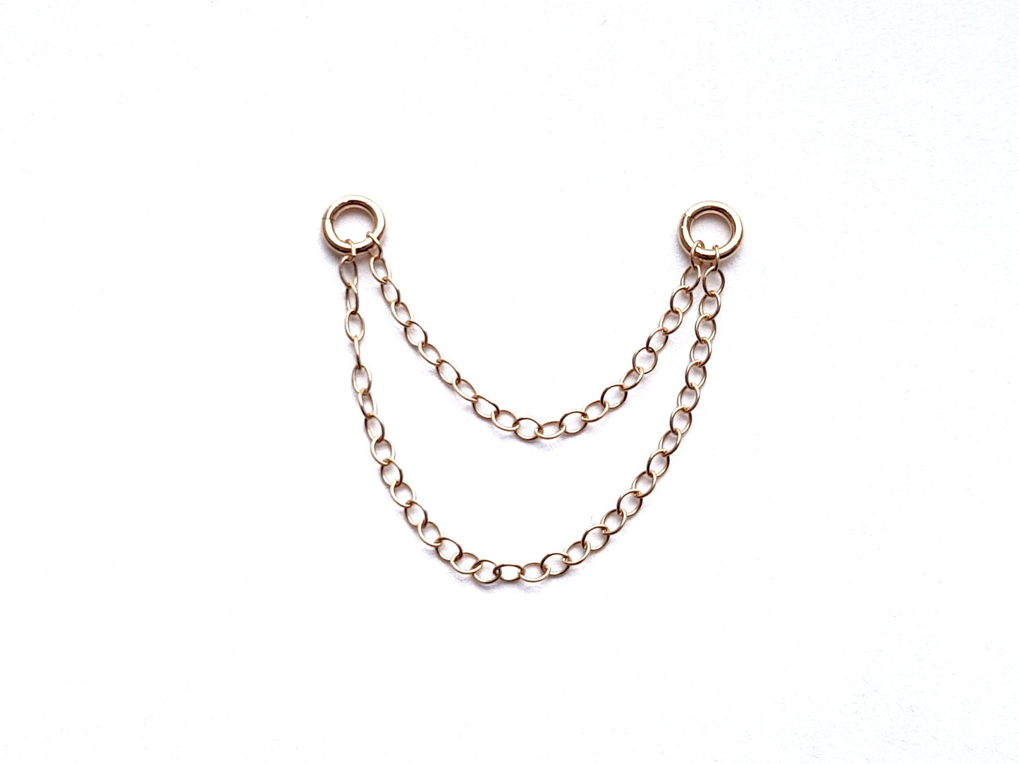 Double Chain for Helix Cartilage Piercing. Barbell Labret or Hoops. 14k Gold Filled
