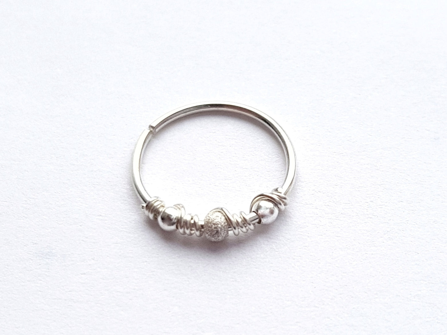 Sterling Silver Cartilage Seamless Hoop Earring with Silver and Sparkly Beads. 8mm or 10mm 