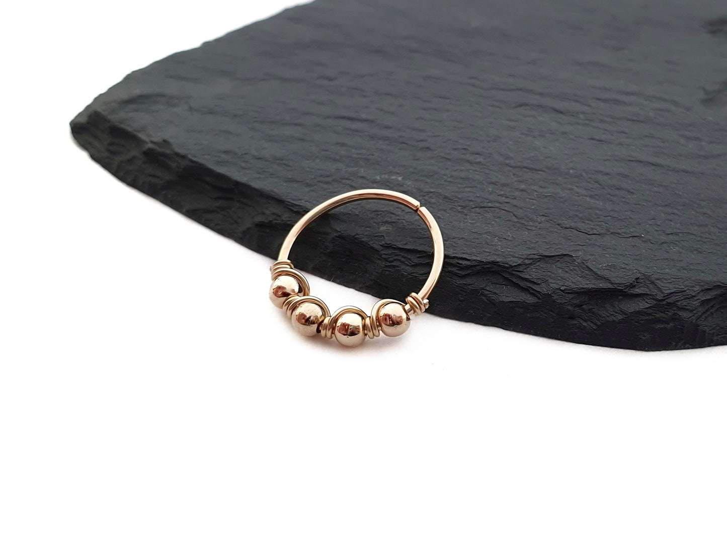 20g 14k Gold Filled Nose Seamless Hoop Ring with Gold Fill Beads. 10mm 8mm