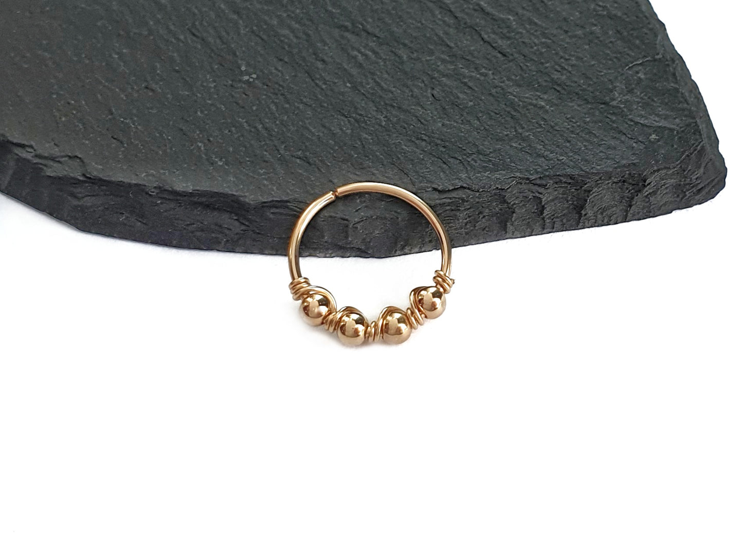 20g 14k Gold Filled Nose Seamless Hoop Ring with Gold Fill Beads. 10mm 8mm