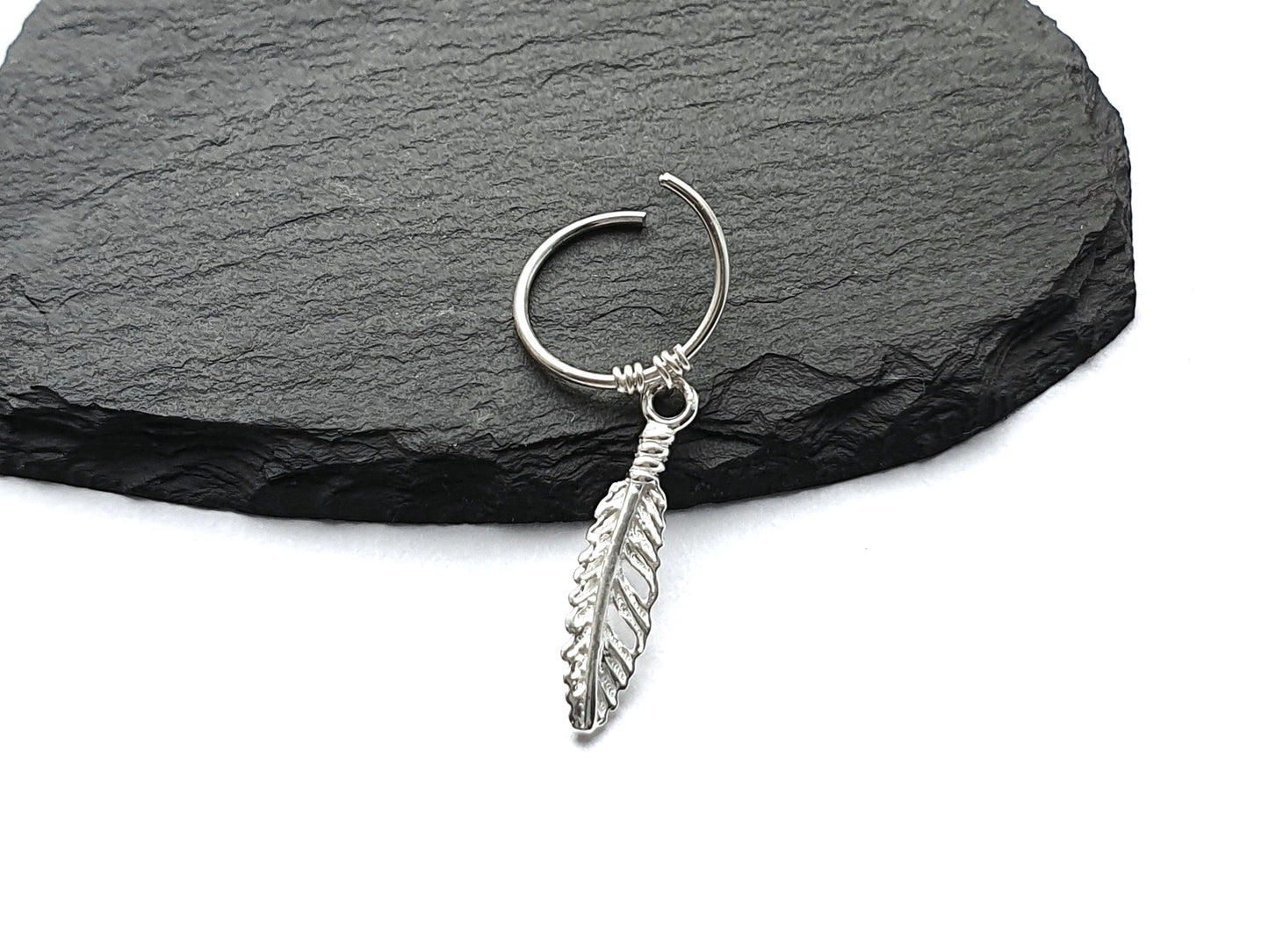 Boho Feather Helix Cartilage Hoop Earring Sterling Silver 20g 18g