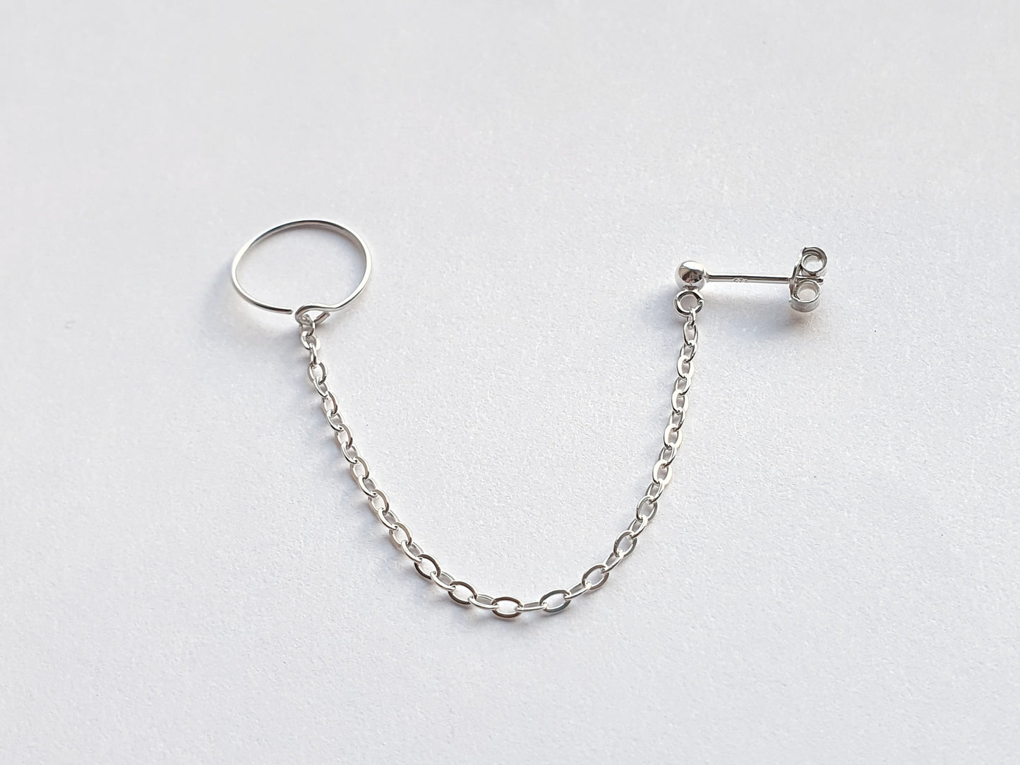 Sterling Silver Helix Cartilage Hoop to Lobe Chain Double Piercing Earring.