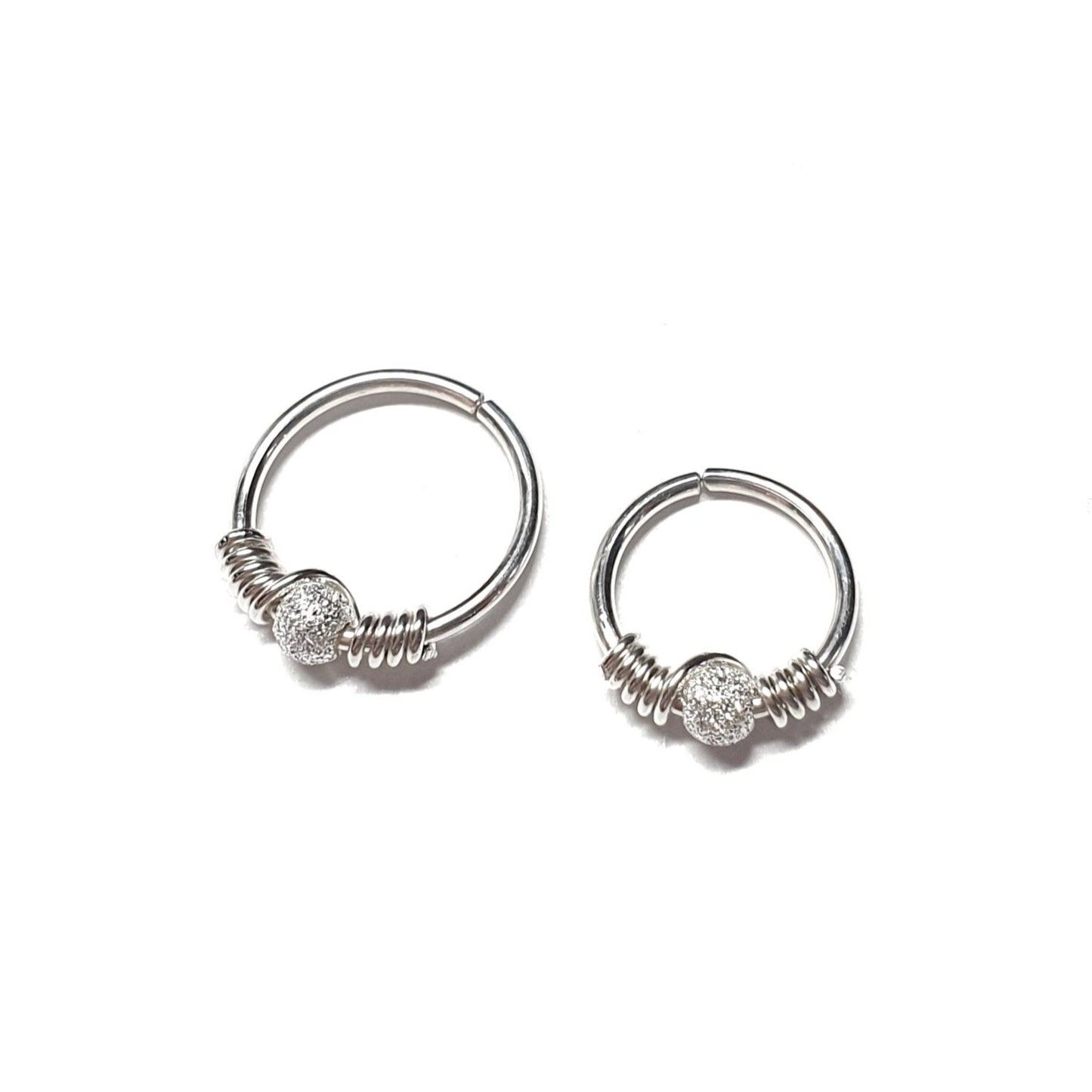 Sterling Silver 925 Cartilage Seamless Hoop Earring Nose Ring with Sparkly Bead. 18g 20g 8mm or 10mm