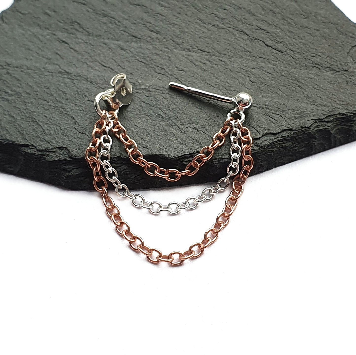 Triple chain rose gold cartilage earring