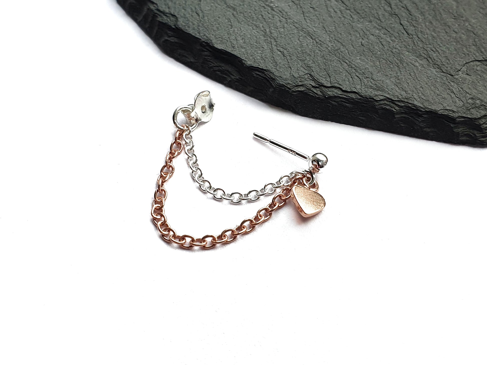 Rose gold silver heart chain earring helix cartilage