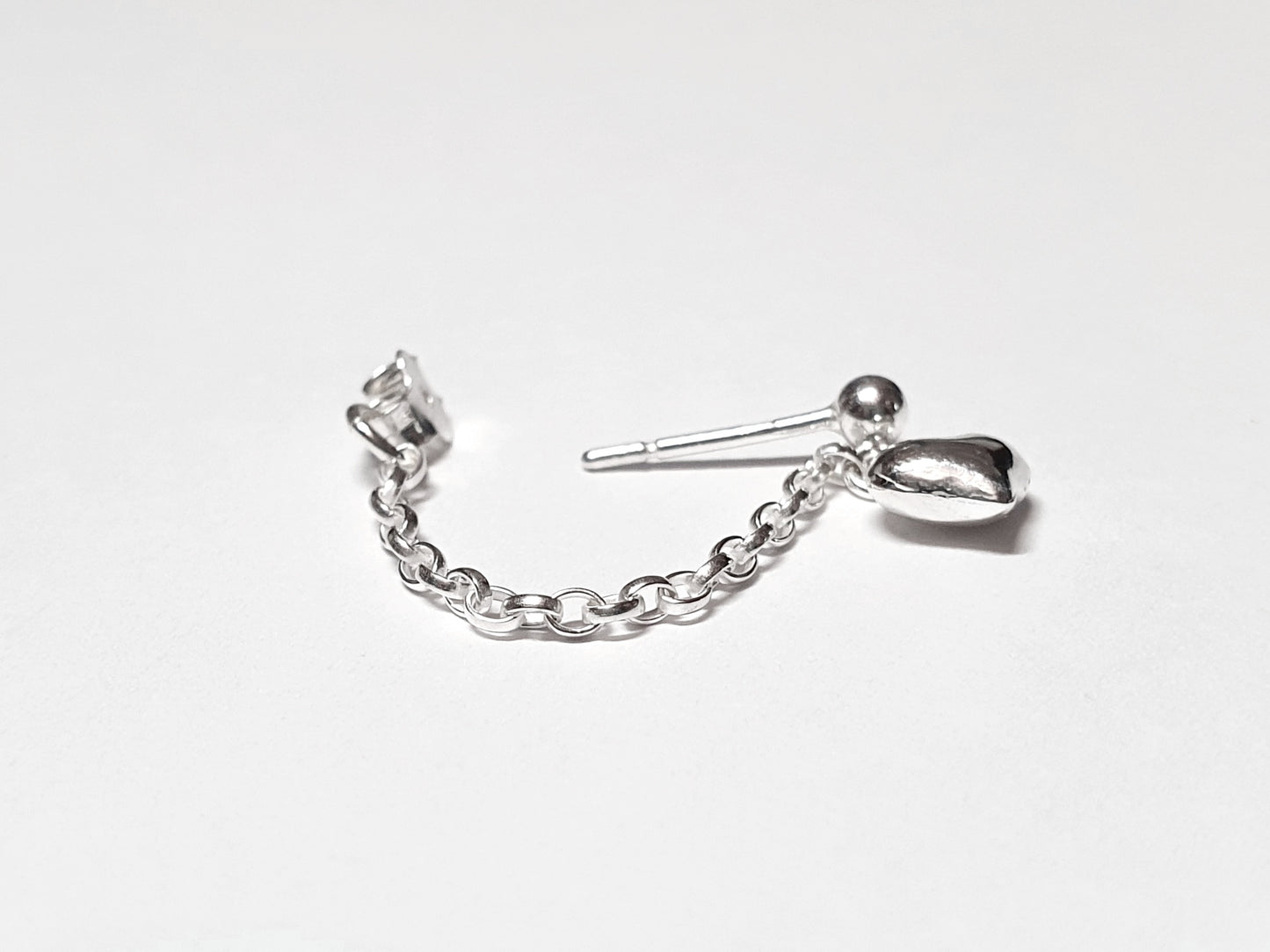 Puffed Heart Helix Cartilage Chain Earring. 925 Sterling Silver
