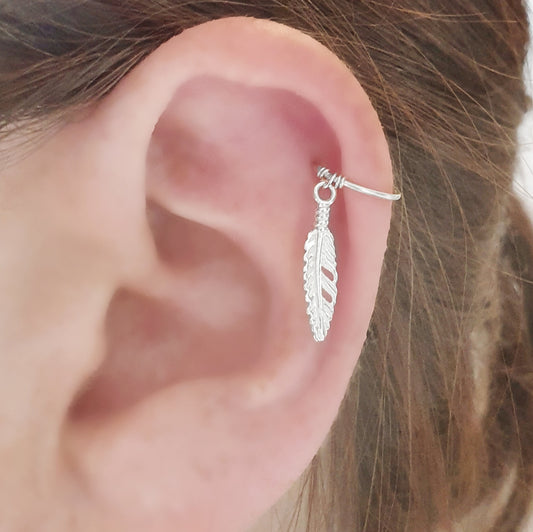 20g 18g feather cartilage hoop silver