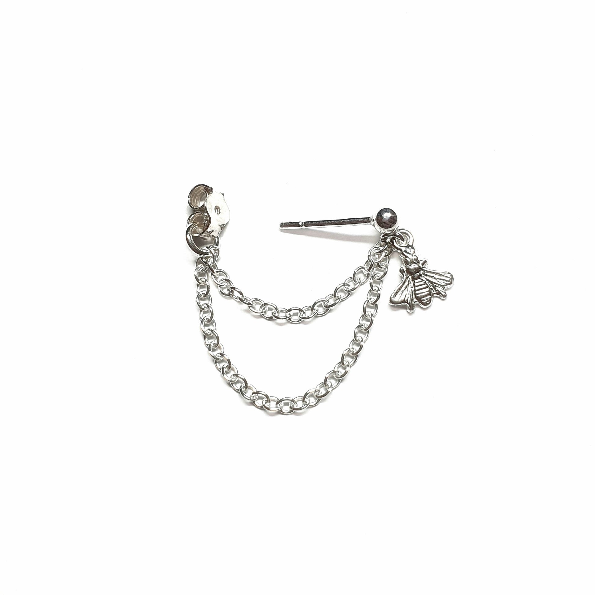 bee cartilage chain earring silver