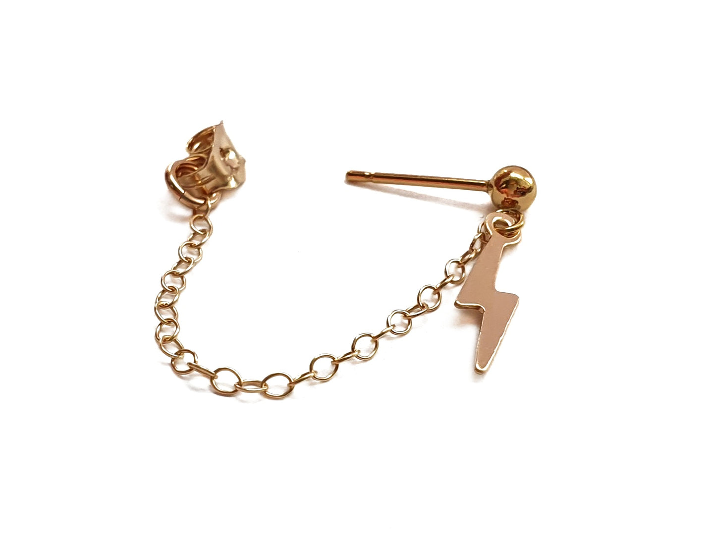 Lightning Bolt Charm and Chain Helix Cartilage Earring. 14k Gold Filled