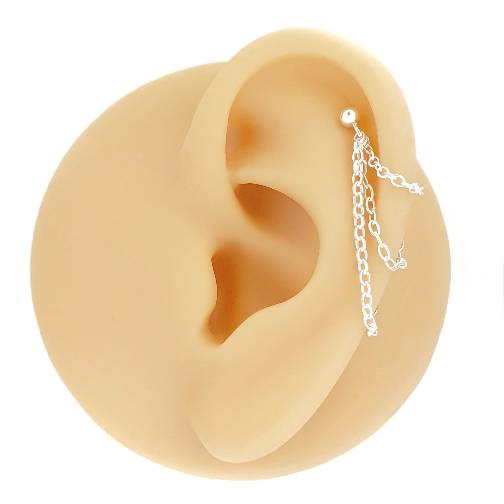 Sterling silver cartilage chain earring triple