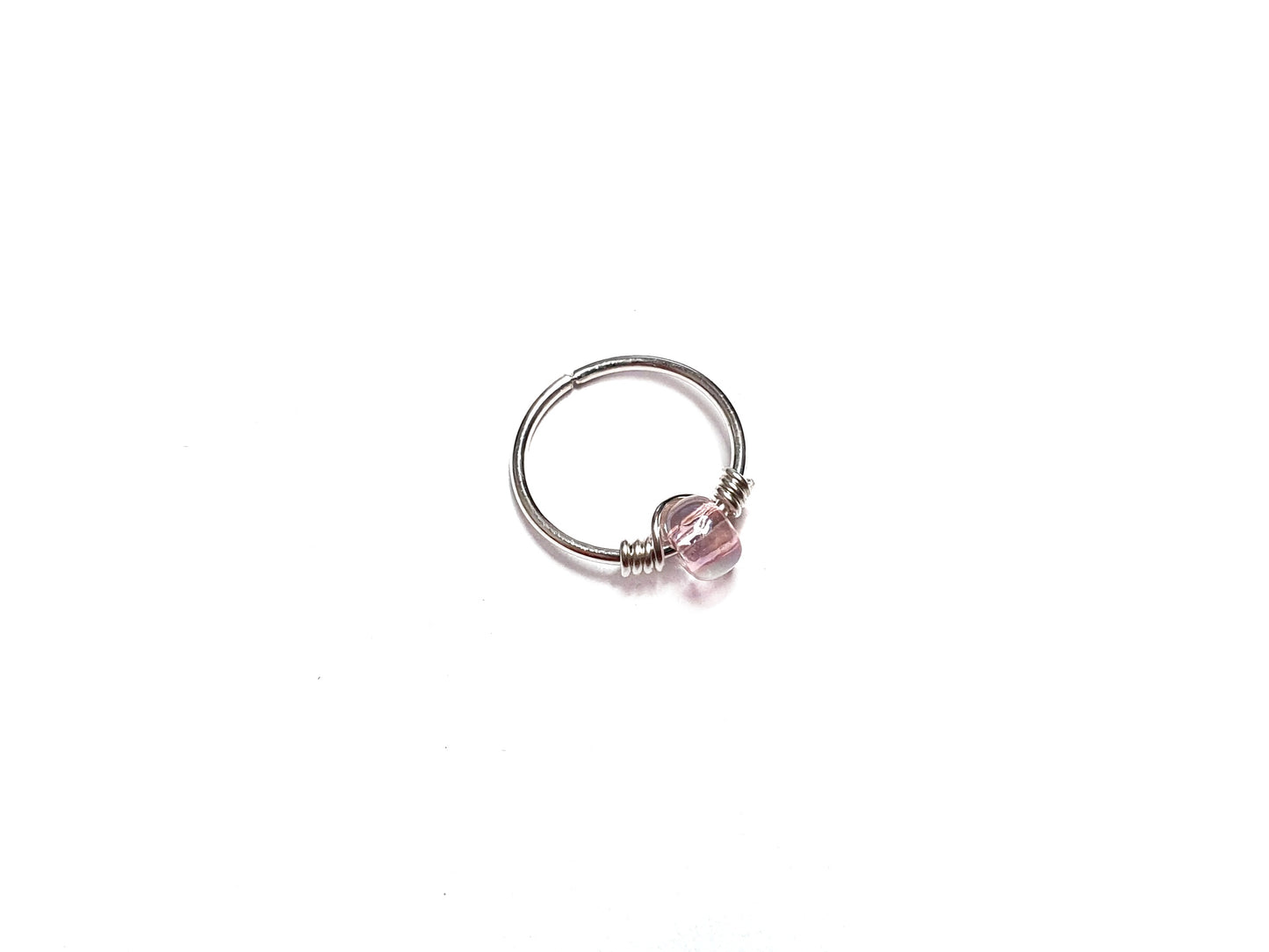 Silver cartilage hoop pink bead