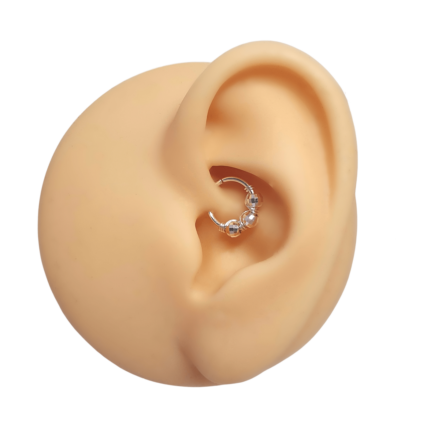 Disco Bead Sterling Silver Cartilage Seamless Hoop Earring. 8mm Inside Diameter