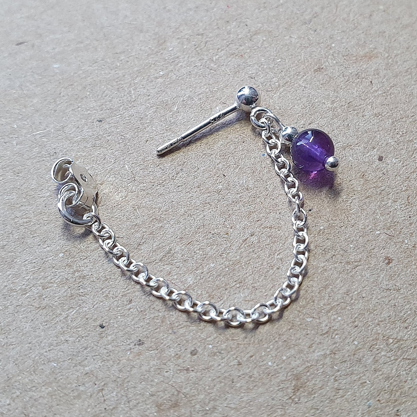 Amethyst Bead and Chain Sterling Silver Earring