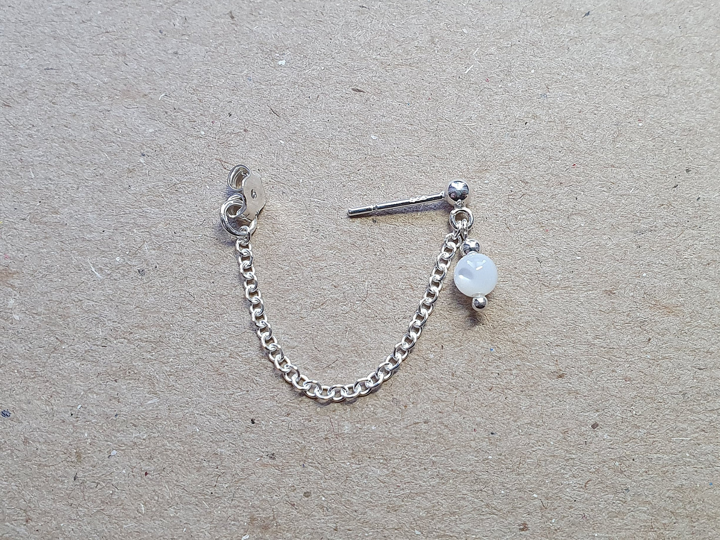 Moonstone Bead and Chain Sterling Silver Earring