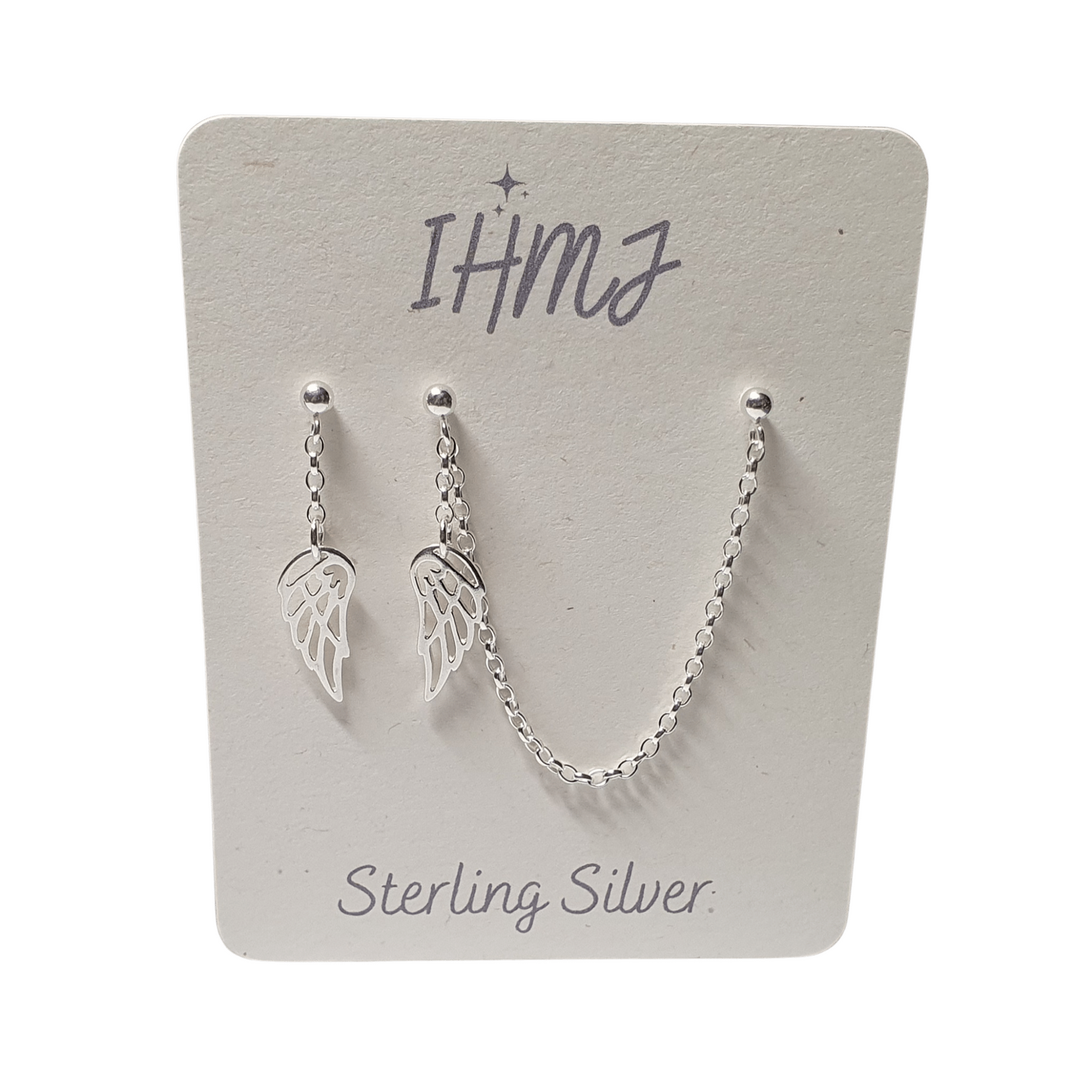Sterling Silver Helix Cartilage to Lobe Double Piercing Earring with Feather Wing Charm