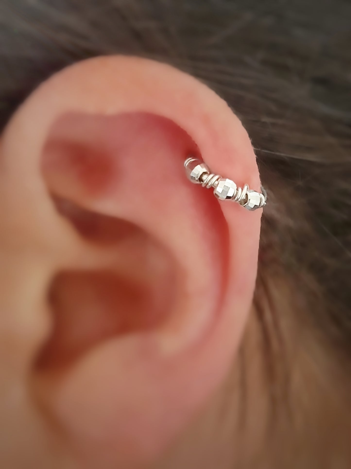 Disco Bead Sterling Silver Cartilage Seamless Hoop Earring. 8mm Inside Diameter
