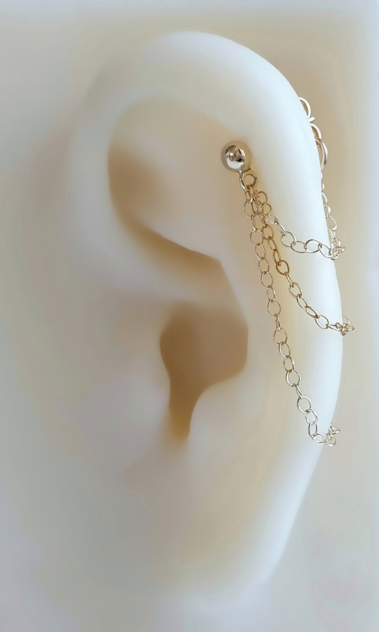 Triple Chain Helix Cartilage Stud Earring. 14k Gold Filled