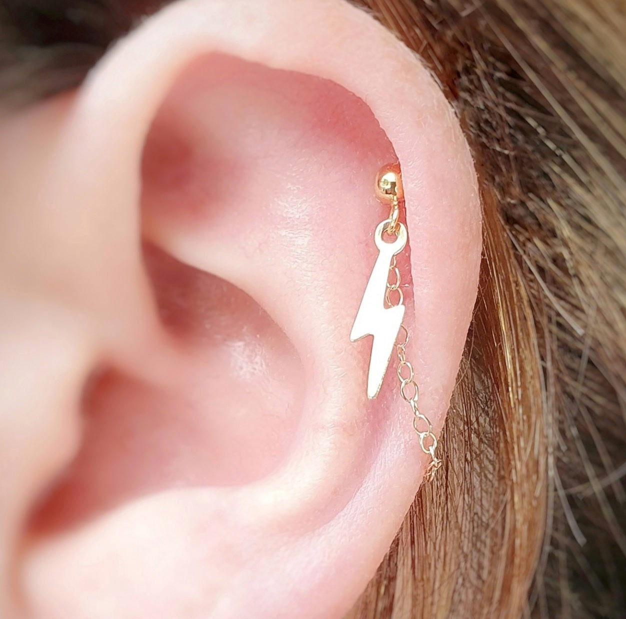 Lightning bolt earring helix cartilage gold