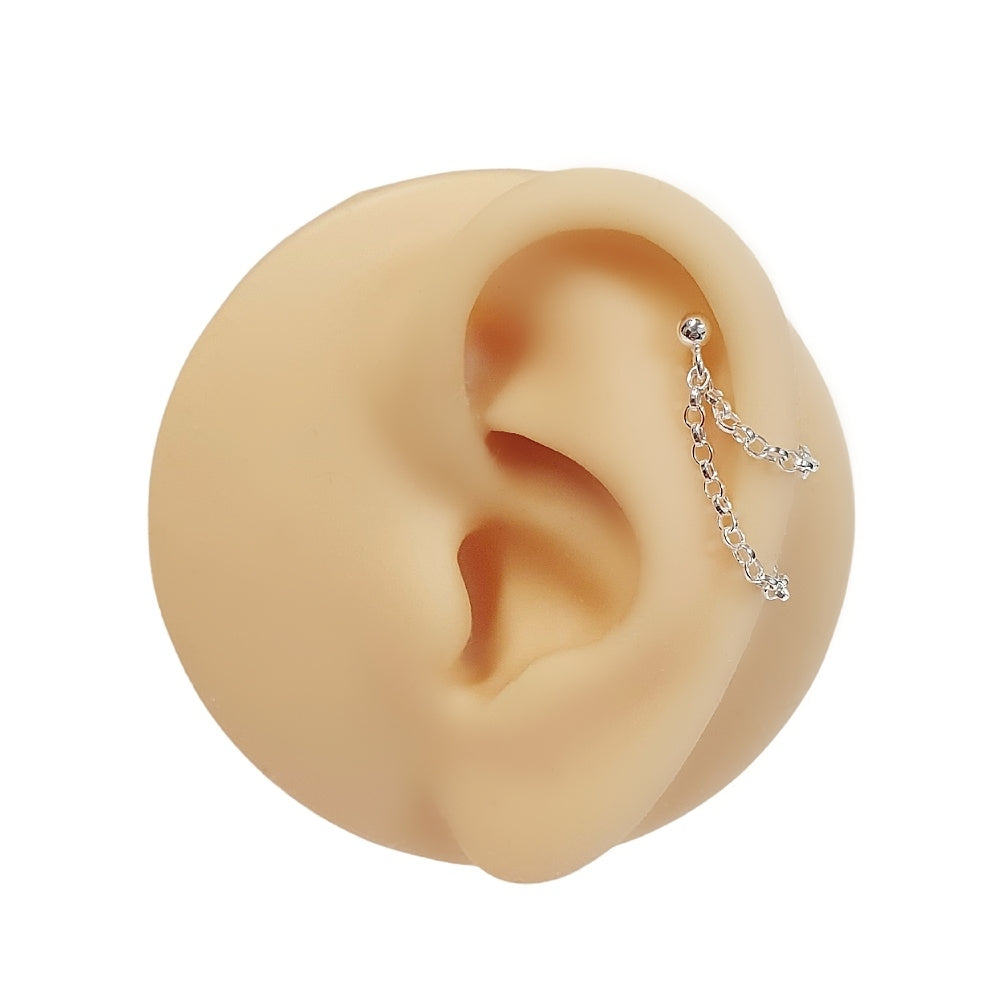 Silver helix cartilage chain earring