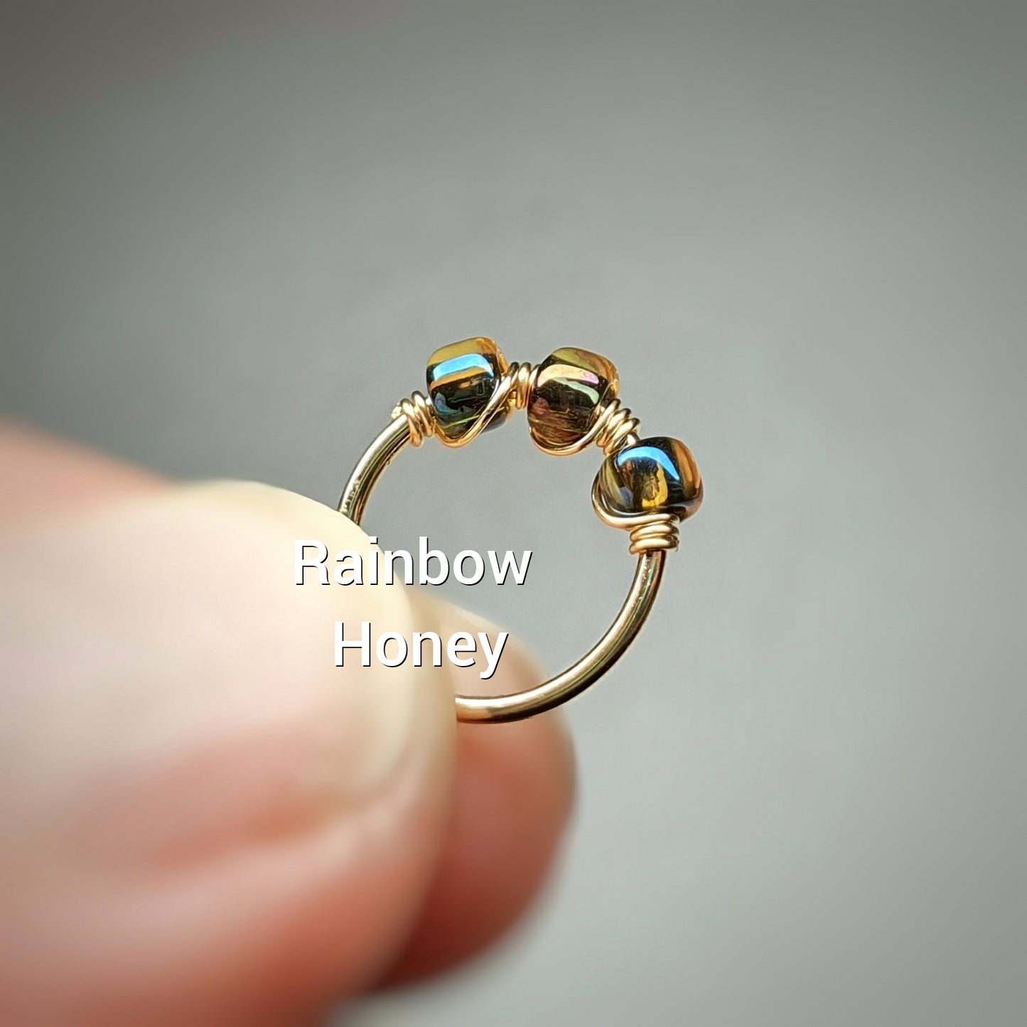 Rainbow Honey Beaded 14k Gold Filled Helix Cartilage or Nose Seamless Hoop 20g