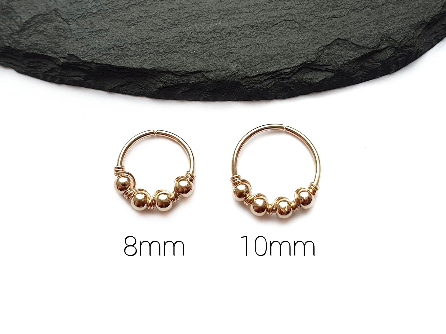 Four Bead Cartilage or Nose Seamless Hoop Earring 20g. 14k Gold Filled. 10mm 8mm Inside Diameter