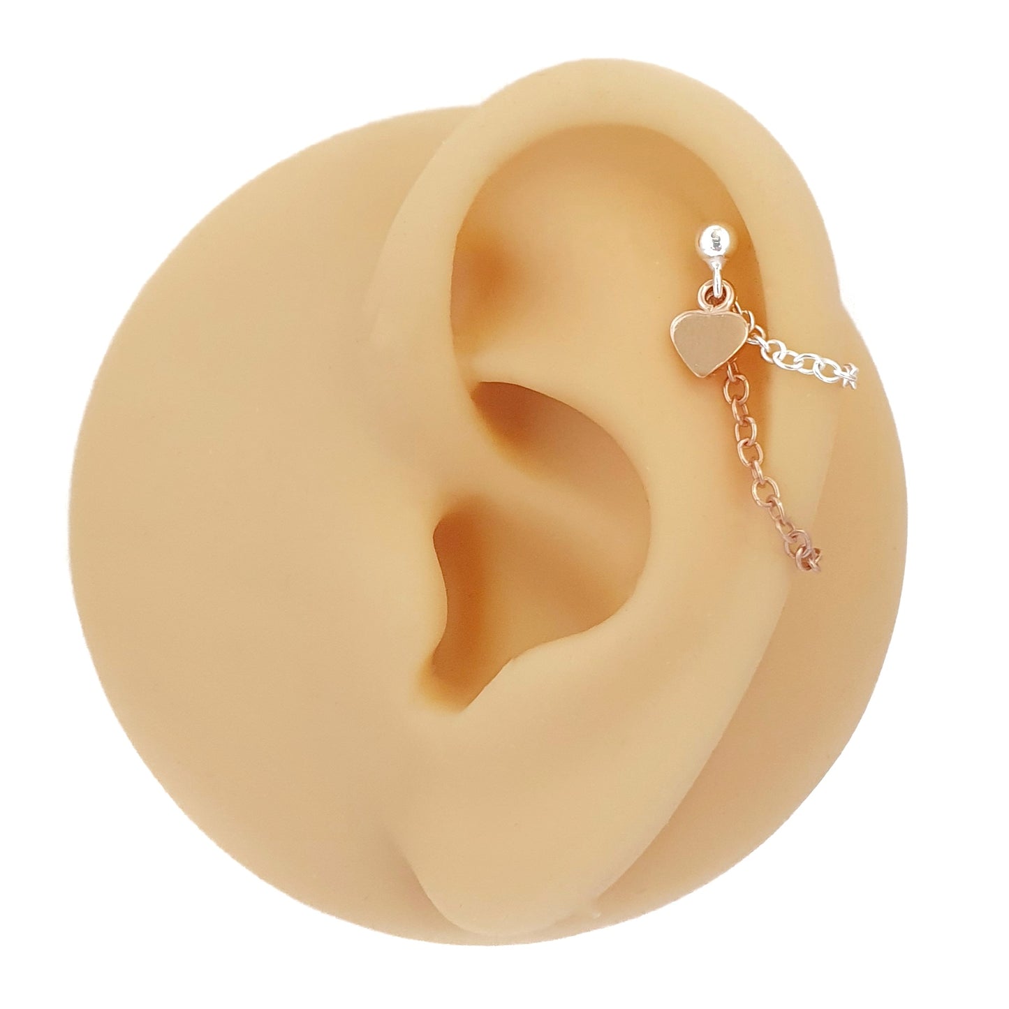 Rose gold heart chain cartilage earring