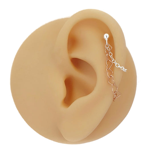 Sterling Silver and Rose Gold Heart Chain Helix Cartilage Earring. Single Earring.