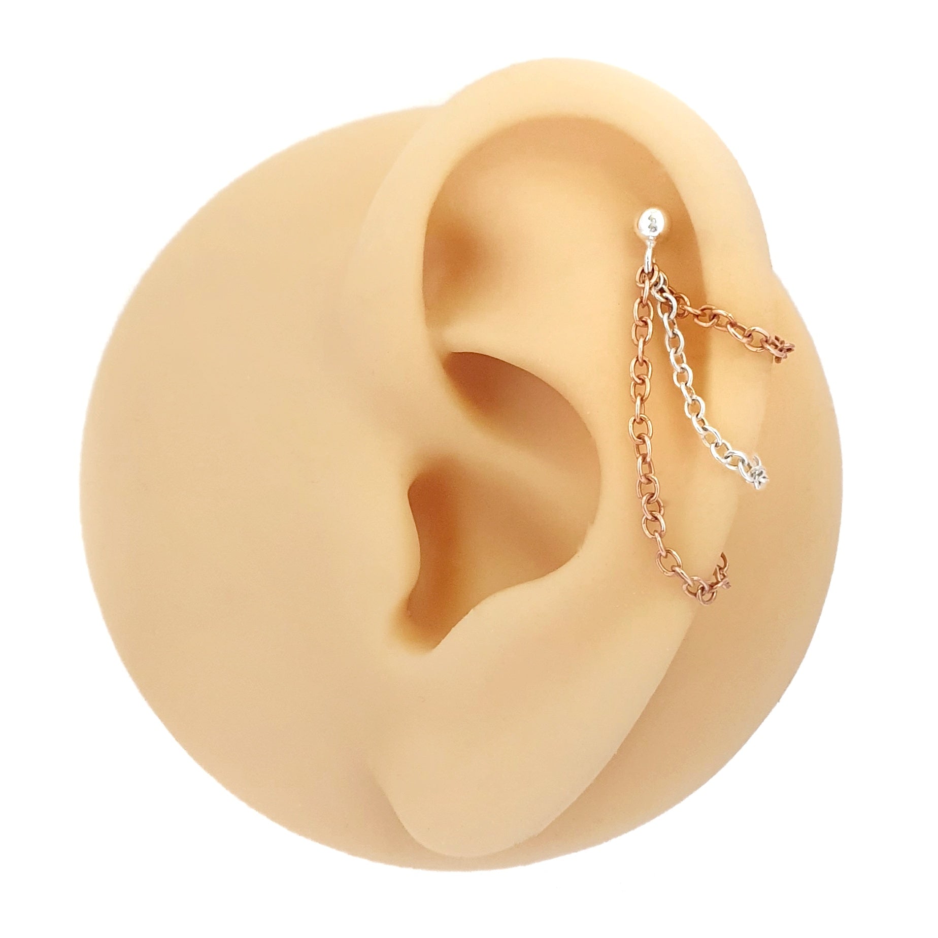 Rose gold and silver cartilage chain earring