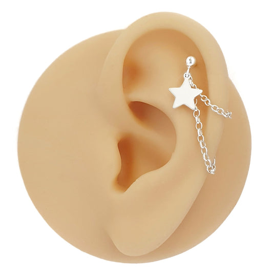 Star cartilage chain earring silver